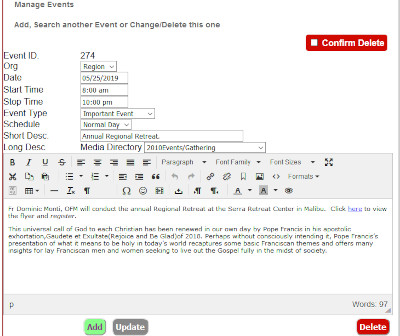 Detail of Event Update Section Detail of Event Update Section